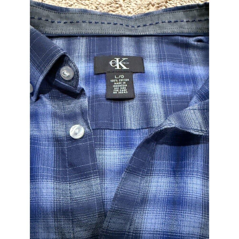 Calvin Klein Mens Button Down Plaid Blue/Purple Shirt Large - Picture 2 of 4